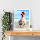 Quadro Decorativo Galo Na Praia 33x24cm Moldura Branca
