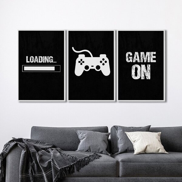 Quadro Decorativo Game On Com 3 Telas De Parede Para Sala Qua