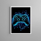 Quadro Decorativo Gamer Azul Neon 24x18cm - Com Vidro Moldura