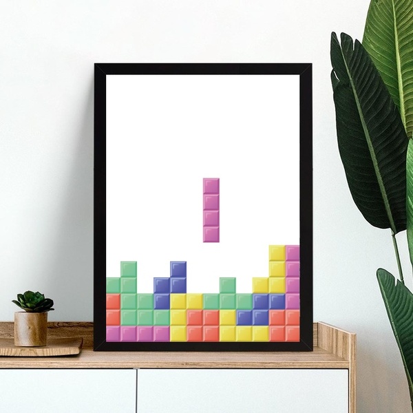 Quadro Decorativo Gamer Tetris 24x18cm - Com Vidro Moldura Br