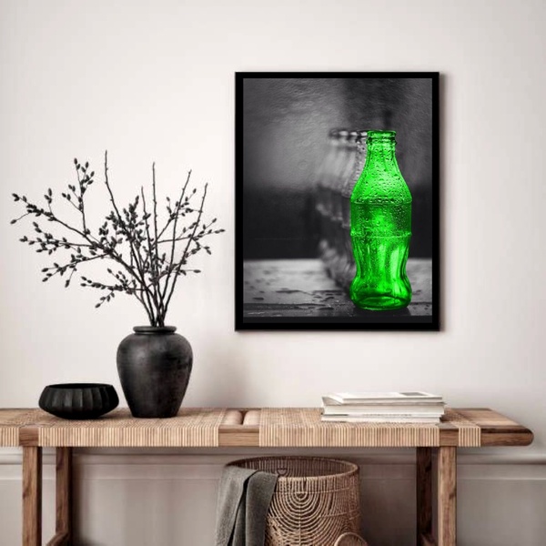 Quadro Decorativo Garrafa Verde  - 70x50cm Moldura Branca