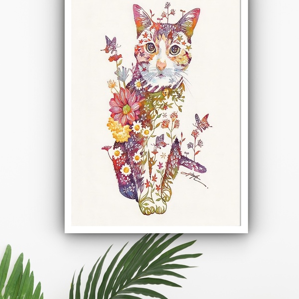 Quadro Decorativo Gata Florida  - 70x50cm Moldura Preta