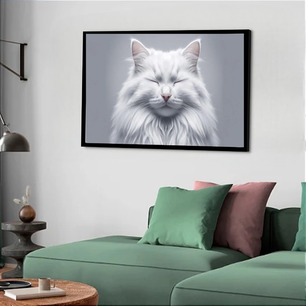 Quadro Decorativo Gata Olhos Fechados  - 50x70cm Moldura Bran
