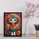 Quadro Decorativo Gatinha Colorida 45x34cm - Com Vidro Moldur