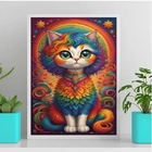 Quadro Decorativo Gatinha Colorida 45x34cm Moldura:madeira Br