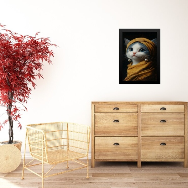 Quadro Decorativo Gatinha Com Brinco De Pérola 33x24cm Moldur