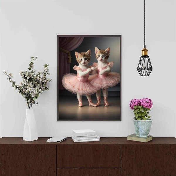 Quadro Decorativo Gatinhas Bailarinas 45x34cm - Com Vidro Mol