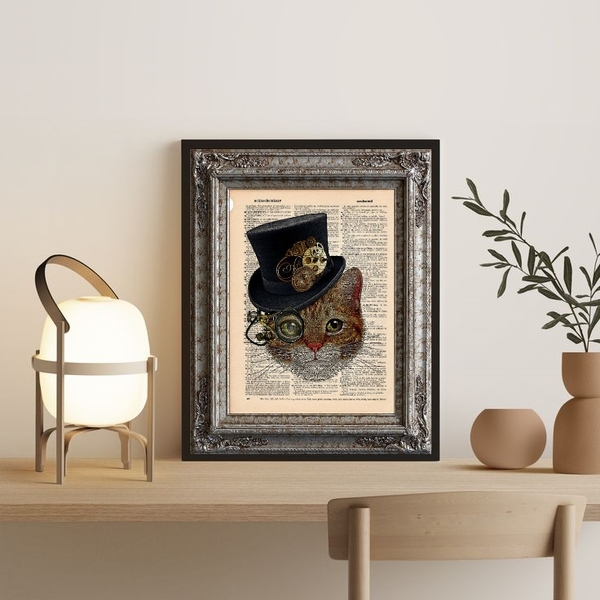 Quadro Decorativo Gatinho Antigo 45x34cm Moldura:madeira Preta