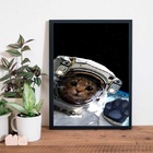 Quadro Decorativo Gatinho Astronauta 24x18cm Moldura:madeira