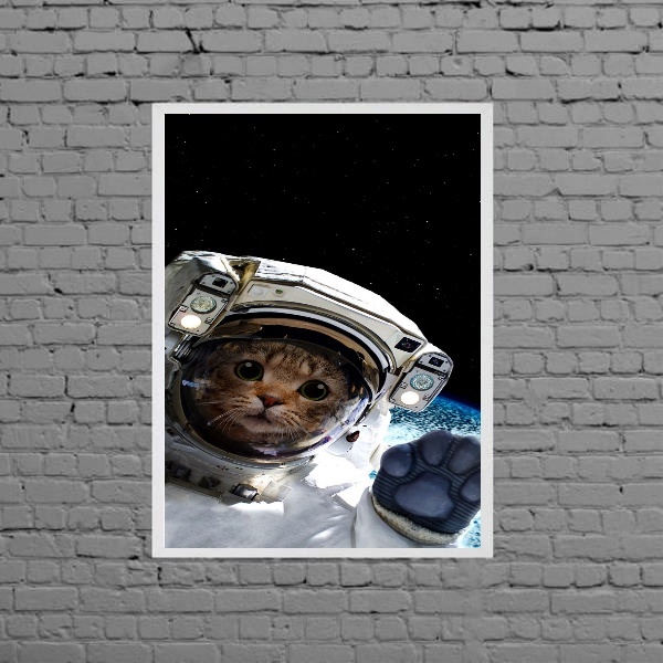 Quadro Decorativo Gatinho Astronauta 45x34cm - Com Vidro Mold