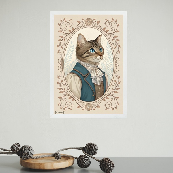 Quadro Decorativo Gatinho Clássico Vintage 24x18cm Moldura Pr