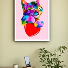 Quadro Decorativo Gatinho Colorido Coração Rosa  - 70x50cm Mo