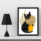 Quadro Decorativo Gatinho Com Margaridas 24x18cm - Com Vidro