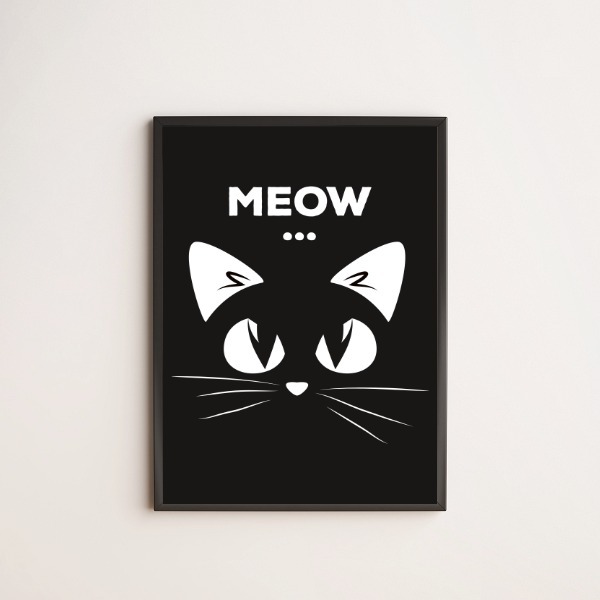 Quadro Decorativo Gatinho Meow 24x18cm - Com Vidro Moldura:ma