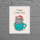 Quadro Decorativo Gatinho Merry Christmas 33x24cm Moldura:mad