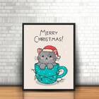 Quadro Decorativo Gatinho Merry Christmas 33x24cm Moldura:mad