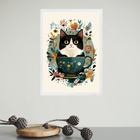 Quadro Decorativo Gatinho Na Xícara De Chá 24x18cm - Com Vidr