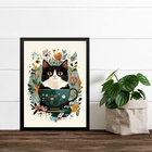 Quadro Decorativo Gatinho Na Xícara De Chá 24x18cm Moldura Pr