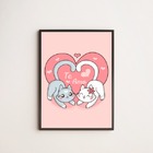 Quadro Decorativo Gatinhos Te Amo 24x18cm - Com Vidro Moldura