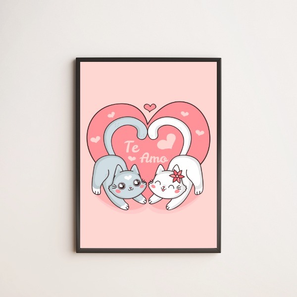 Quadro Decorativo Gatinhos Te Amo 33x24cm - Com Vidro Moldura