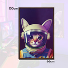Quadro Decorativo Gato Astronauta Moldura Cx Alta 100x66 - Mo