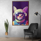 Quadro Decorativo Gato Astronauta Moldura Cx Alta 100x66 - Mo