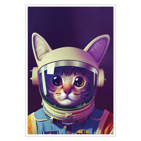 Quadro Decorativo Gato Astronauta Moldura Cx Alta 40x60 - Mol