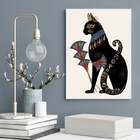 Quadro Decorativo Gato Bastet Com Flor De Lotus 24x18cm - Com