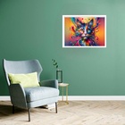 Quadro Decorativo Gato Bigode Colorido  - 50x70cm Moldura Bra