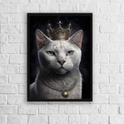 Quadro Decorativo Gato Branco Com coroa 24x18cm - Com Vidro M