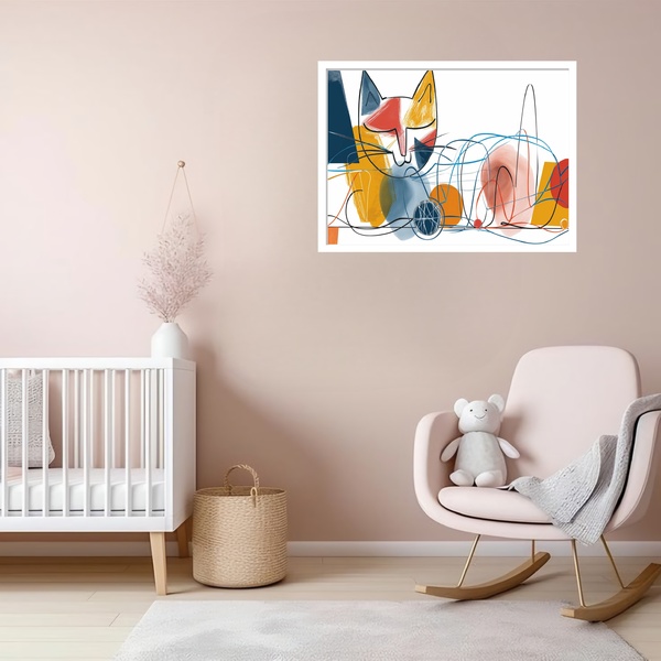 Quadro Decorativo Gato Brincando Bola Abstrato  - 50x70cm Mol