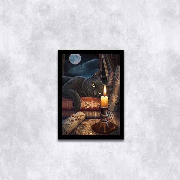 Quadro Decorativo Gato Bruxo Com Vela 45x34cm A3 (45 X 34)