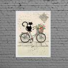 Quadro Decorativo Gato Com Bicicleta 33x24cm - Com Vidro Mold
