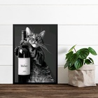 Quadro Decorativo Gato Com Garrafa De Vinho 24x18cm - Com Vid