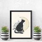 Quadro Decorativo Gato Com Lua 24x18cm - Com Vidro Moldura:ma