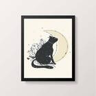 Quadro Decorativo Gato Com Lua 24x18cm - Com Vidro Moldura:ma