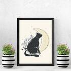Quadro Decorativo Gato Com Lua 24x18cm Moldura:madeira Preta