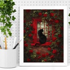 Quadro Decorativo Gato Com Rosas Vermelhas 24x18cm Moldura Br