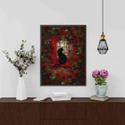 Quadro Decorativo Gato Com Rosas Vermelhas 33x24cm Moldura Br