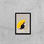Quadro Decorativo Gato Com Sombrinha Amarela 45x34cm A3 (45 X