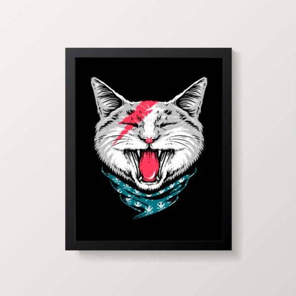 Quadro Decorativo Gato Do Rock 24x18cm - Com Vidro Moldura:ma