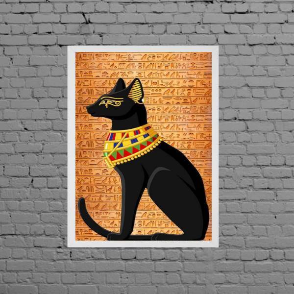 Quadro Decorativo Gato Egípcio Bastet 45x34cm Moldura:madeira
