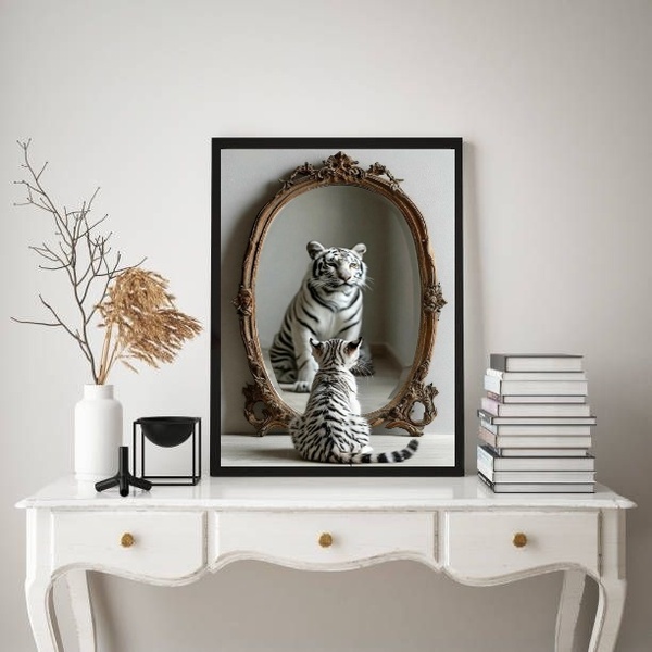 Quadro Decorativo Gato Espelho Tigre 45x34cm - Com Vidro Mold