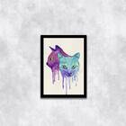 Quadro Decorativo Gato Estilo Aquarela 24x18cm Moldura:madeir