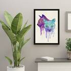 Quadro Decorativo Gato Estilo Aquarela 33x24cm - Com Vidro Mo