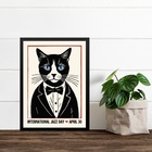Quadro Decorativo Gato - Jazz Day 24x18cm - Com Vidro Moldura