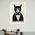 Quadro Decorativo Gato - Jazz Day 45x34cm - Com Vidro Moldura