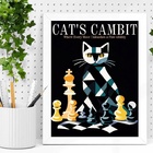 Quadro Decorativo Gato - Jogo Xadrez 24x18cm - Com Vidro Mold