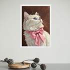 Quadro Decorativo Gato Laço De Fita Rosa 45x34cm Moldura Bran