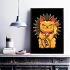 Quadro Decorativo Gato Maneki Neko 24x18cm Moldura:madeira Pr